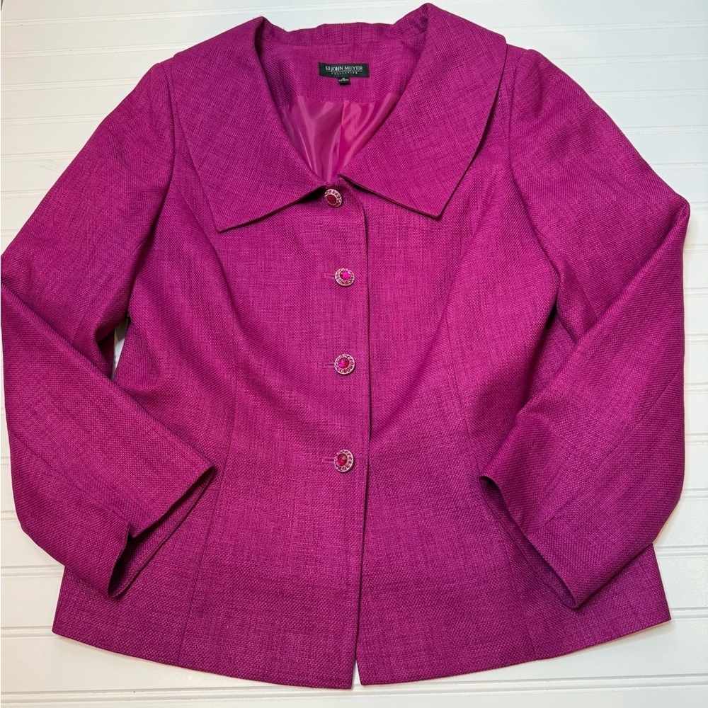John Meyer Blazer Womens 14 Fuchsia Pink Suit Jacket Jewel Buttons 1880